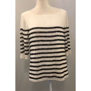 Alice + Olivia Black Sequin Stripe Blouse Top Medium